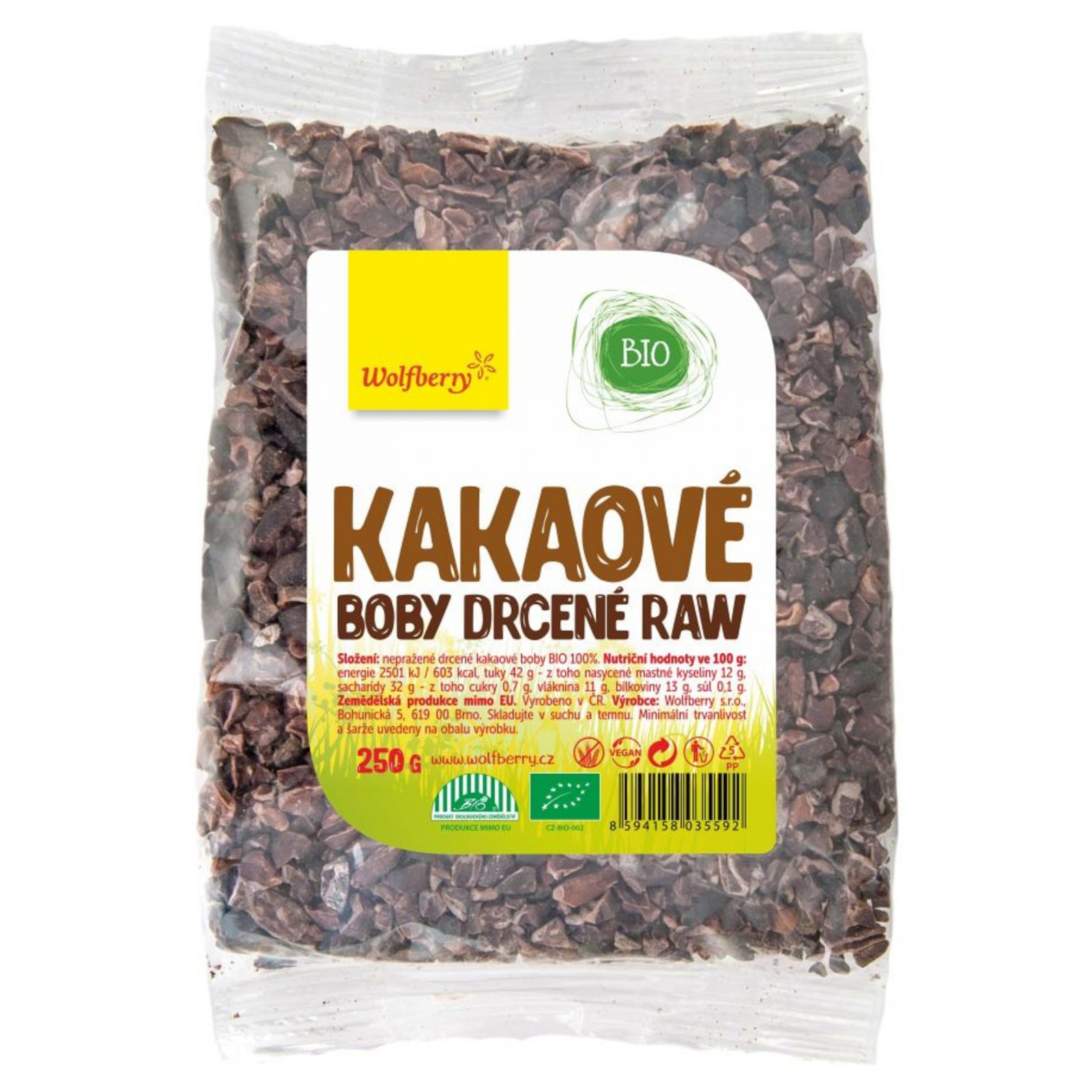 Wolfberry Kakaové boby drcené BIO 250 g